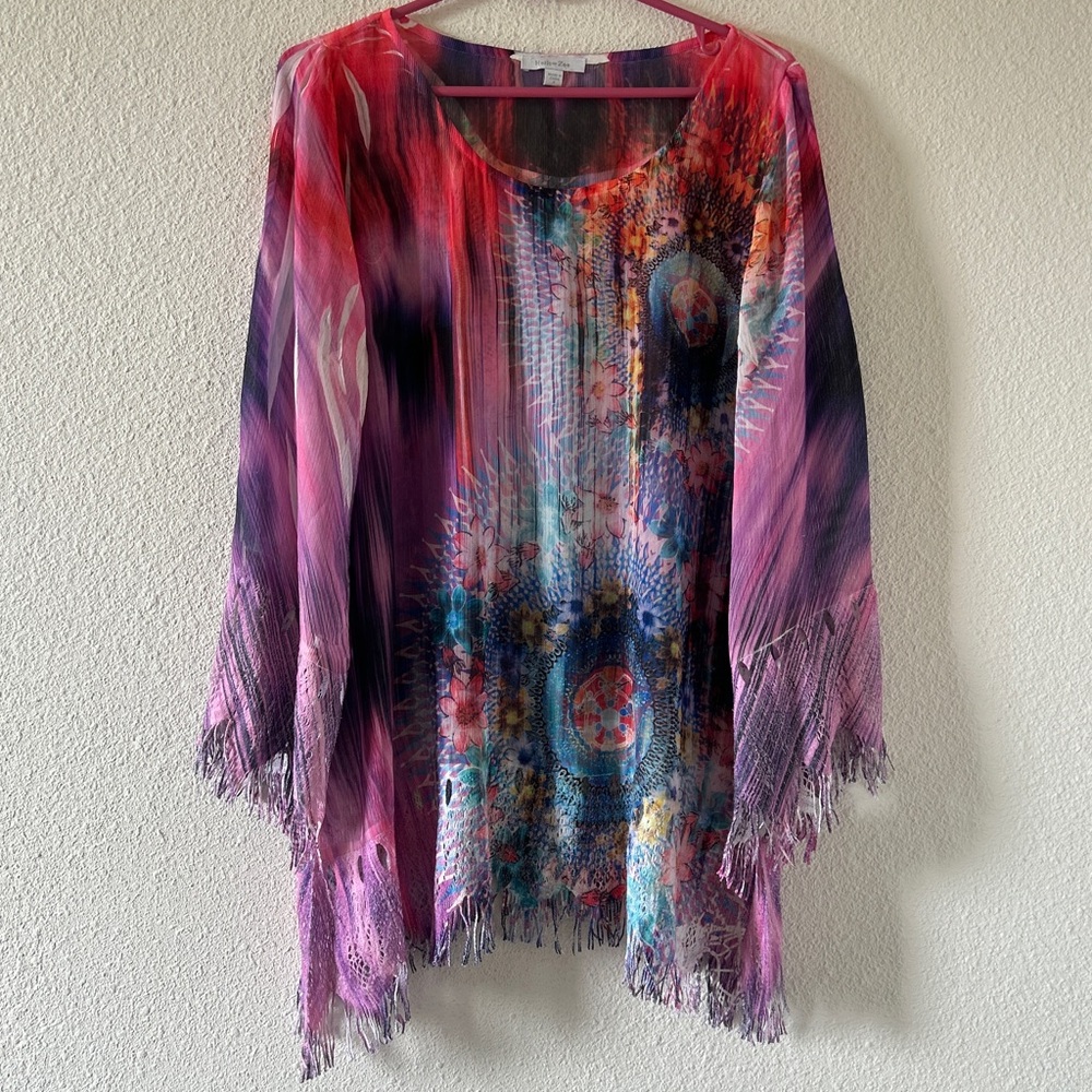 Harlow Zee Sheer Boho Beach Hippie Festival Vacation Fringe Top Women’s Small